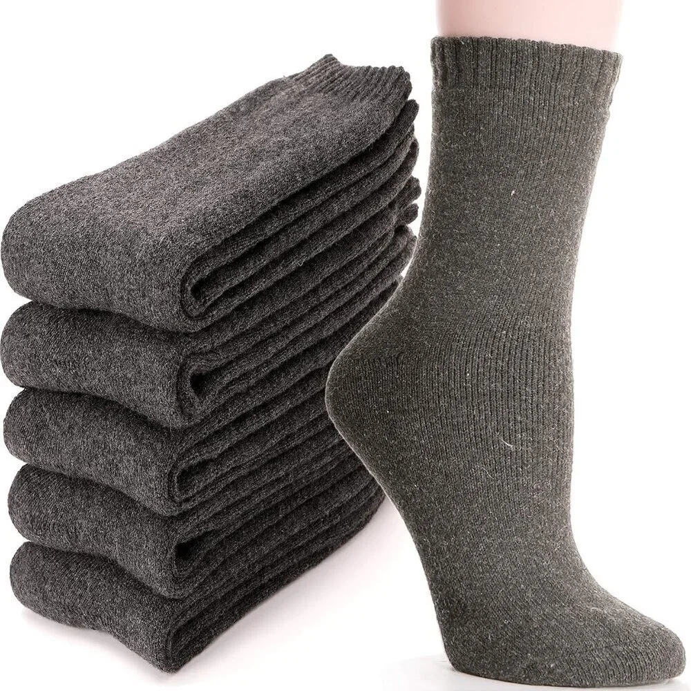 Women Merino Wool Grey Series Sock 5 Pairs Warm Thick Crew Winter Boot Socks
